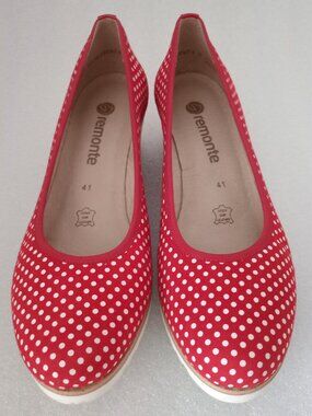 Remonte Womens Red White Polka Dot Wedge Heel Shoes Leather Casual Everyday 9.5
